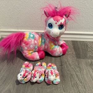 Plush Unicorn Toy with Pink and Multicolor Stars